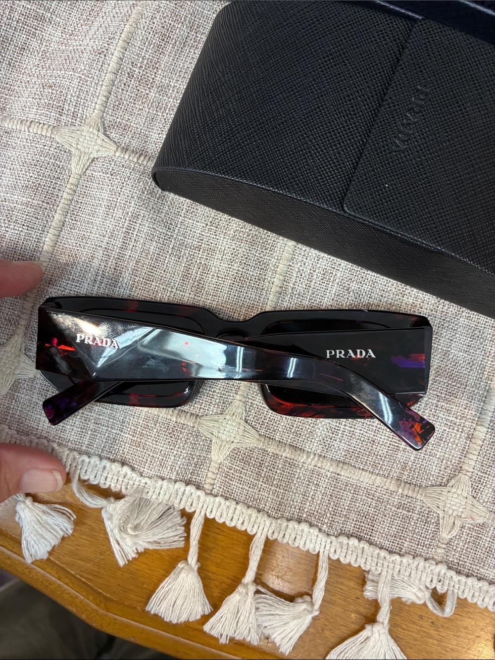 Authentic Prada SPR 06YS Rectangular Tortoiseshell Sunglasses - Black and Brown - Picture 3 of 8